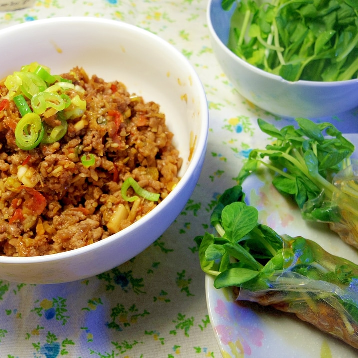 香ばしい小エビとお肉の~豆苗生春巻き